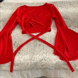 Romwe red cropped shirt with peasant sleeves